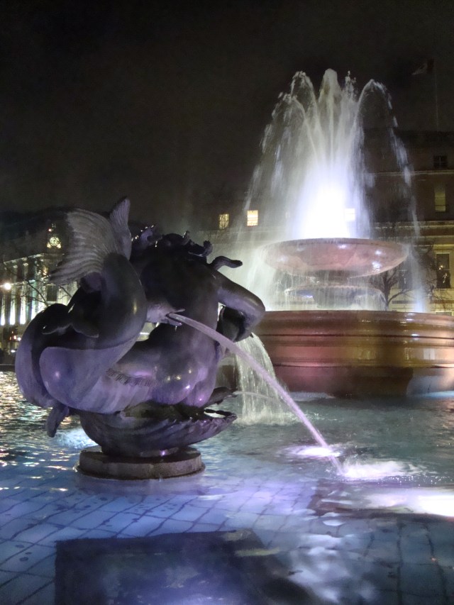 The fountain at Trafalgar Square in December 2009
