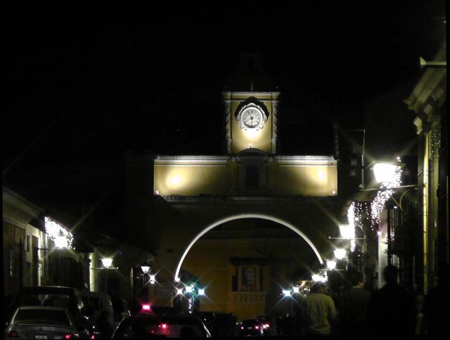 Arco de Santa Catalina by night, Guatemala, travel, travelogue, Ailsa Prideaux-Mooney