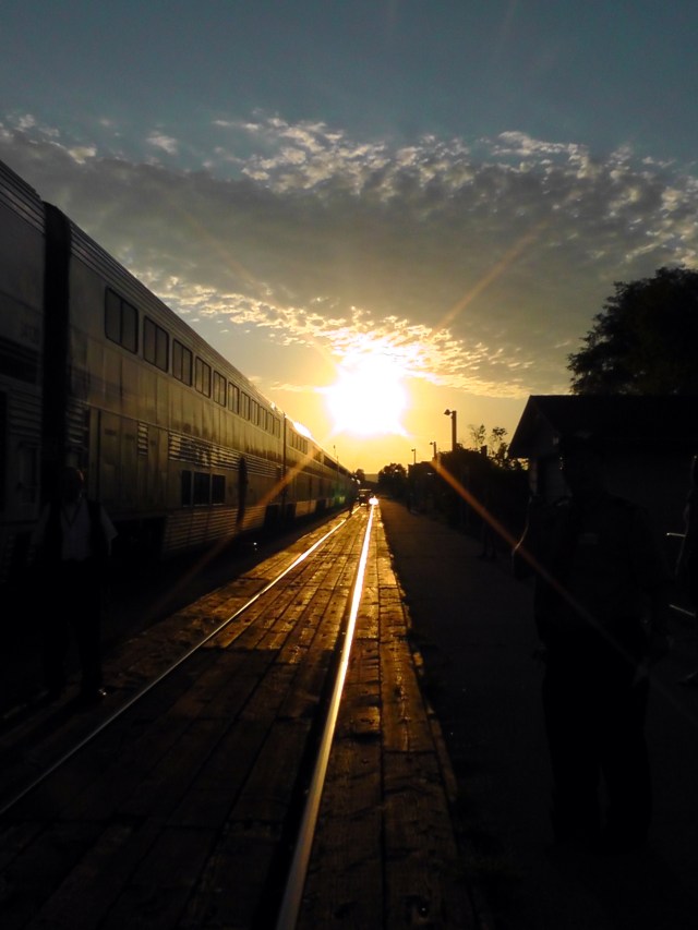 empire builder train tracks sunset
