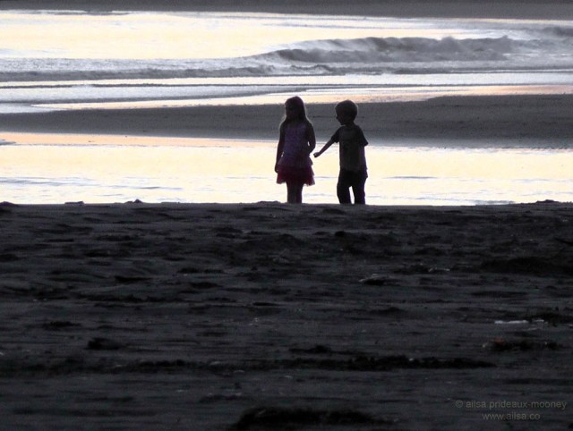 oregon coast beach sunset children boy girl