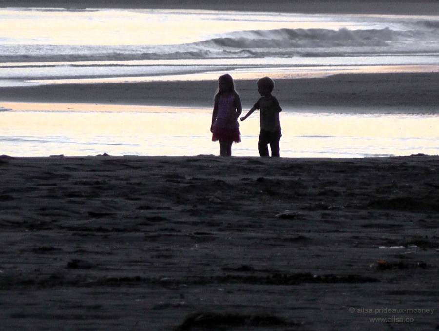 oregon coast beach sunset children boy girl