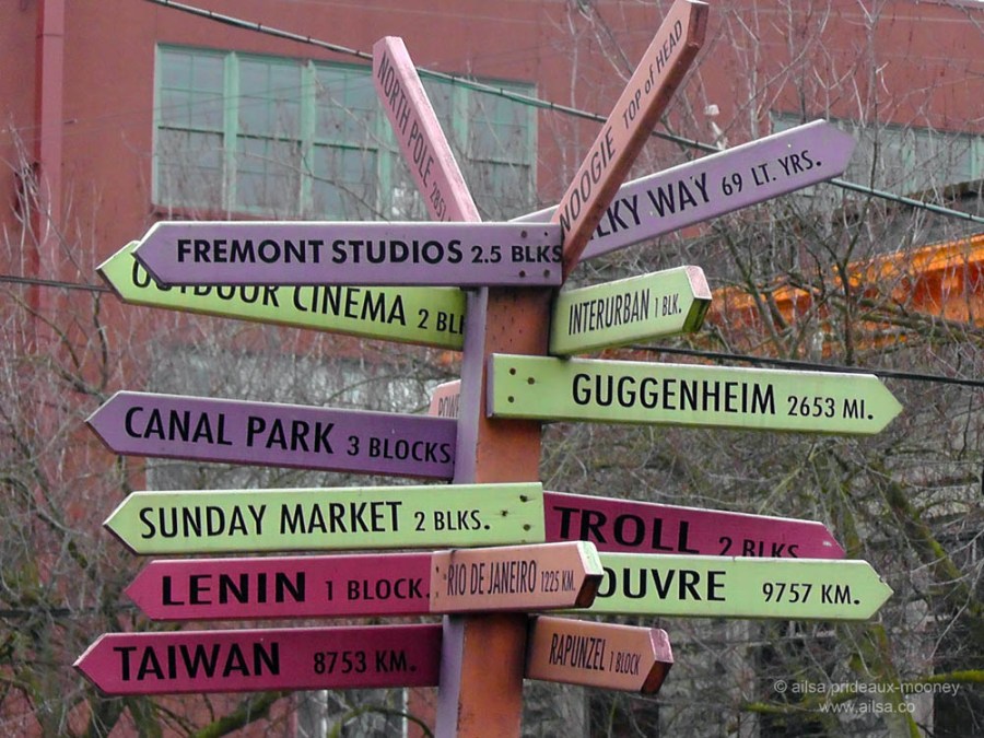 fremont seattle center centre of the universe signpost travel