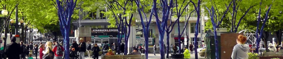 blue trees, westlake center, seattle, Konstantin Dimopoulos, travel, art, photography, ailsa prideaux-mooney, travelogue